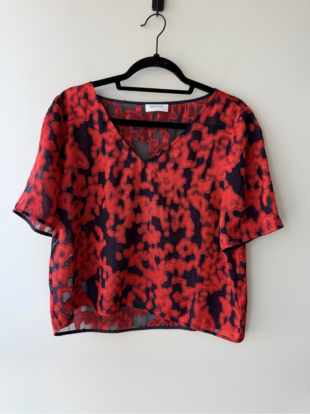 Babaton Red and Black Abstract Print Blouse